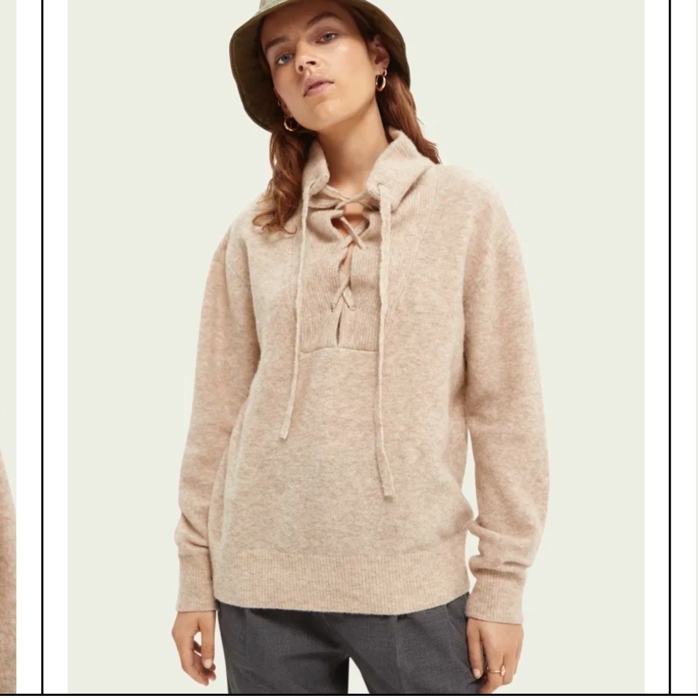 Scotch & Soda Lace-Up Relaxed Fit Wool Sweater